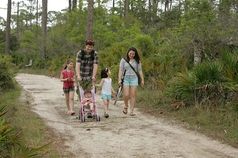 Promenade d’une famille sur un chemin de parc